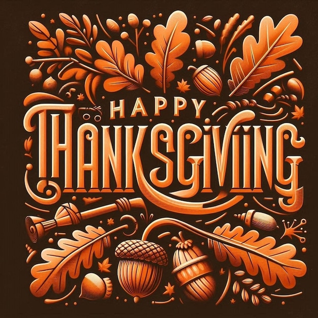 Happy thanksgiving day background with lettering and illustrations