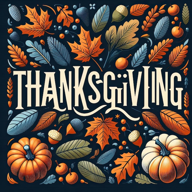 Happy thanksgiving day background with lettering and illustrations