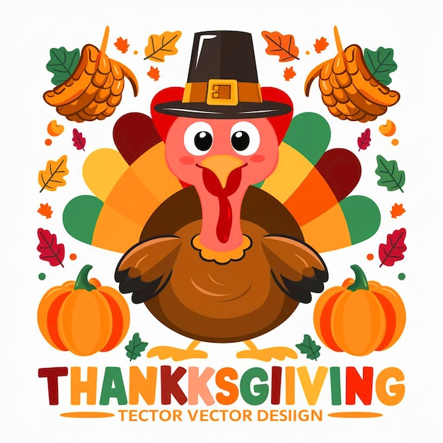 Happy thanksgiving day background with lettering and illustrations