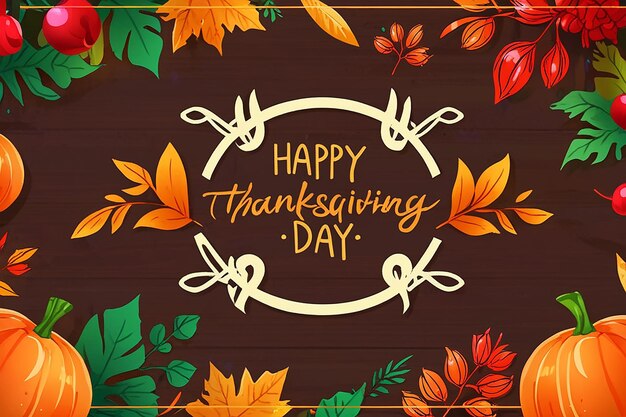 Photo happy thanksgiving day greeting card with lettering and leaves