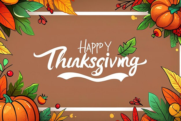 Photo happy thanksgiving day greeting card with lettering and leaves