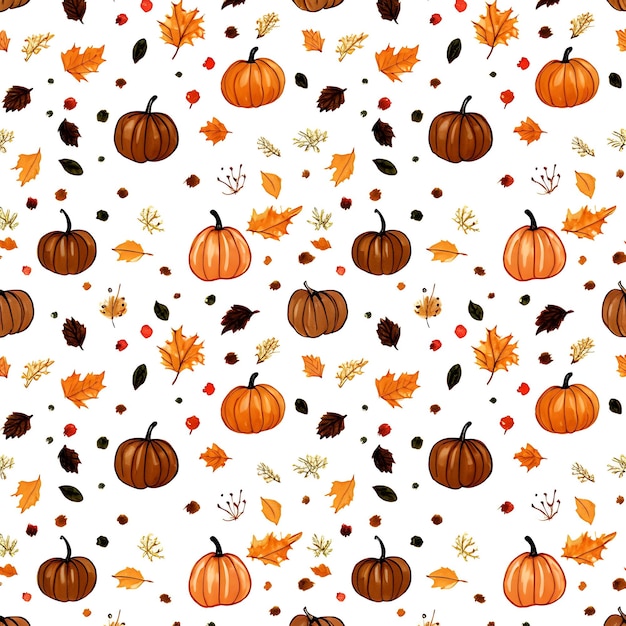 Happy Thanksgiving Day seamless patternFalling autumnThanksgiving cute pumpkins doodle background