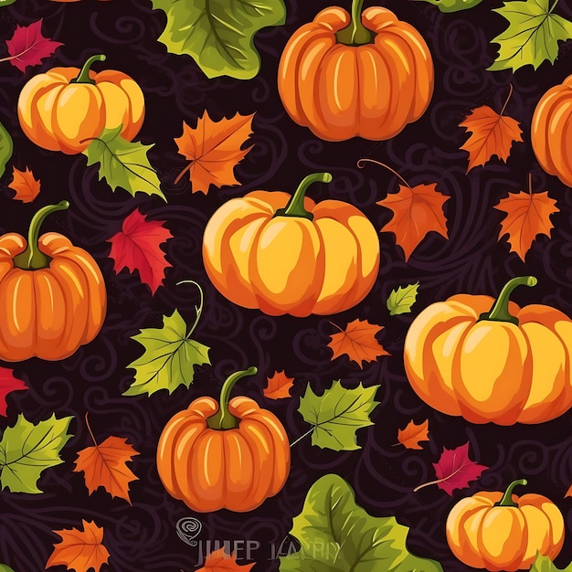 Happy Thanksgiving Day seamless patternFalling autumnThanksgiving cute pumpkins doodle background