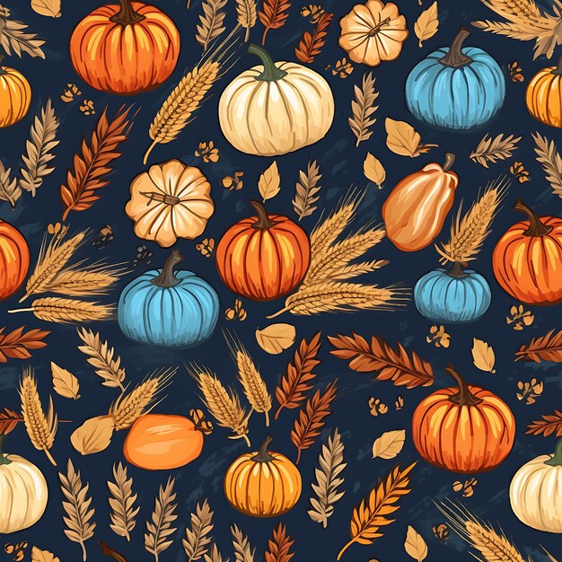 Happy Thanksgiving Day seamless patternFalling autumnThanksgiving cute pumpkins doodle background