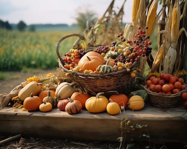 Photo happy thanksgiving day traditional backdrop pumpkin background celebrating autumn holidays