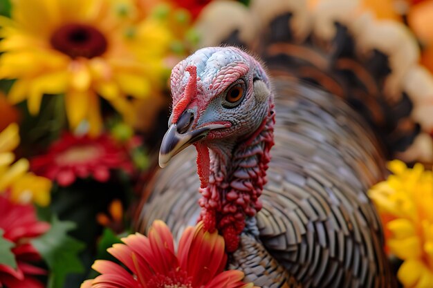 Photo happy thanksgiving day with a smiling turkey