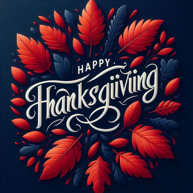 Happy Thanksgiving lettering background with leafs Vector