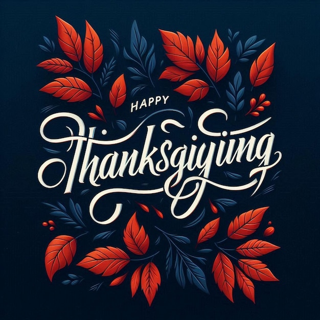 Happy Thanksgiving lettering background with leafs Vector