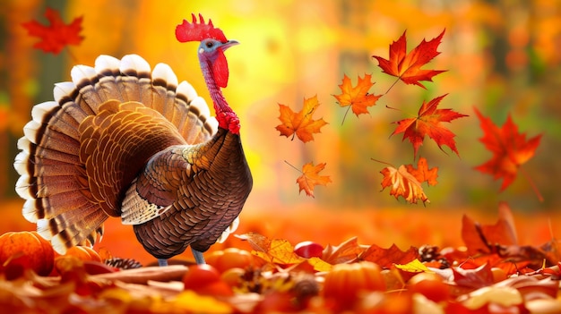 Photo happy thansgiving day turkey bird banner background generated by ai