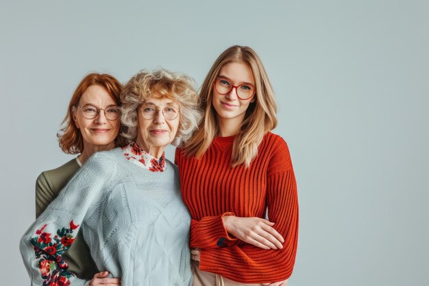 Photo happy three generations women standing together international 8 march day celebrating concept female