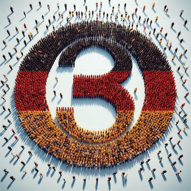 Photo happy unity day germany a large group of people form to create the number 3 as germany celebrates its unity day on the 3rd of october vector illustration