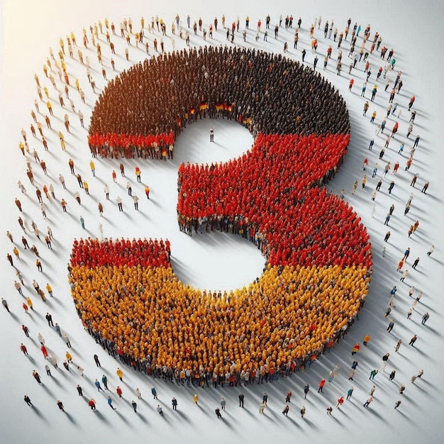 Photo happy unity day germany a large group of people form to create the number 3 as germany celebrates its unity day on the 3rd of october vector illustration