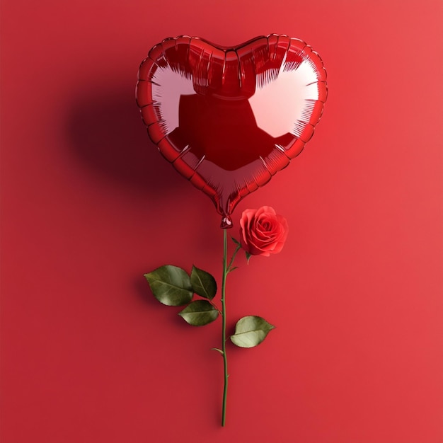 Photo happy valentine day background red rose red heart shape balloon