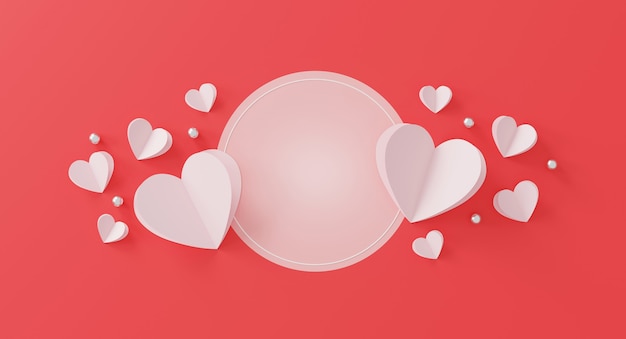 Happy valentine's day concept. paper heart and silver ball on pink background.