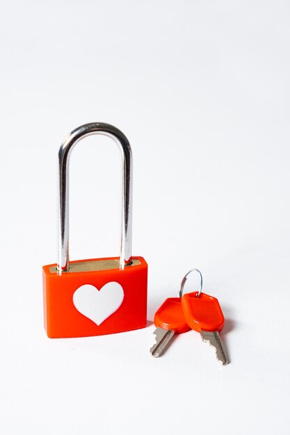 Happy Valentine's Day Love Lock and Red Keys on White Background