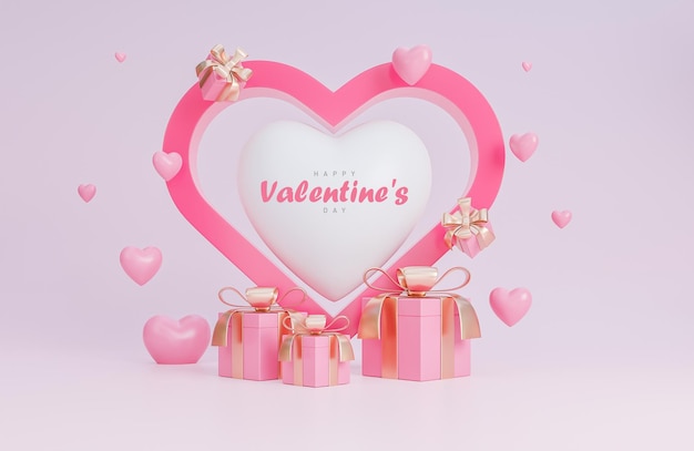 Happy valentine's day paper style with hearts 3d objects on pink background.,3d model and illustration.