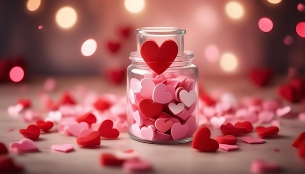 Happy Valentine With Lots Of Hearts In The Jar