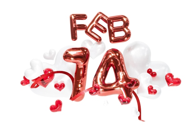 Happy valentines day, Beautiful hearts on white background for February 14, Premium 3D Rendering