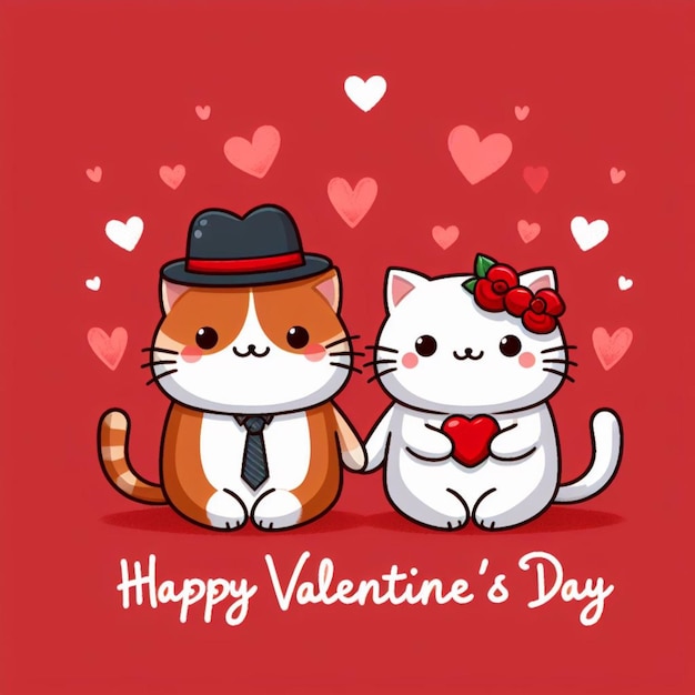 Photo happy valentines day card with cut couple cats