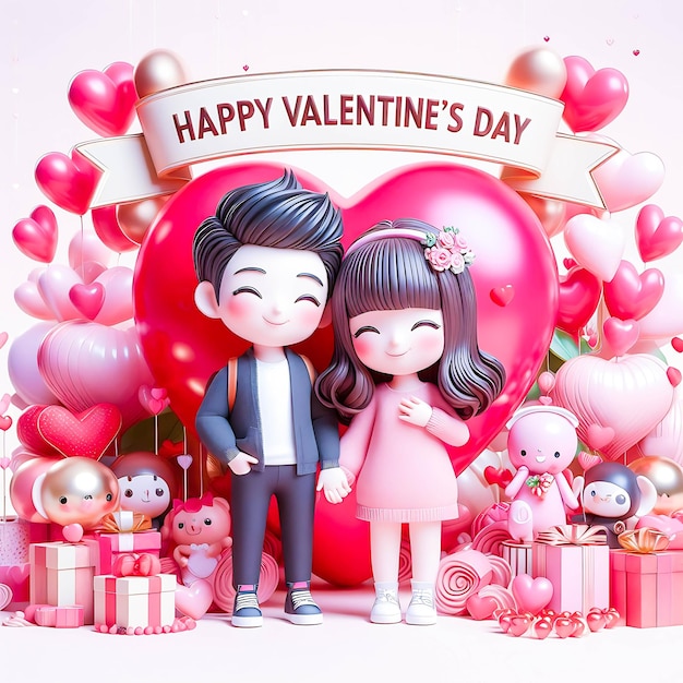 Happy Valentines Day celebration 3d style romantic cute love couple