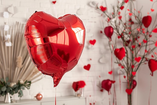 Photo happy valentines day decoration with heart shape balloon