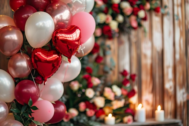 Happy valentines day decoration with heart shape balloon