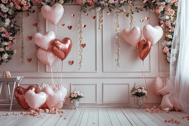 Photo happy valentines day decoration with heart shape balloon