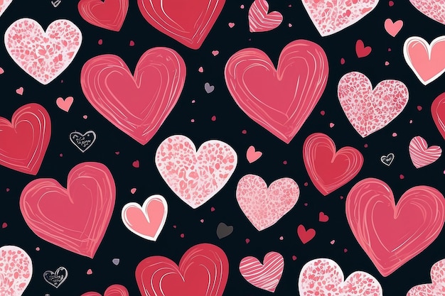 Happy Valentines Day hand drawn seamless pattern with hearts