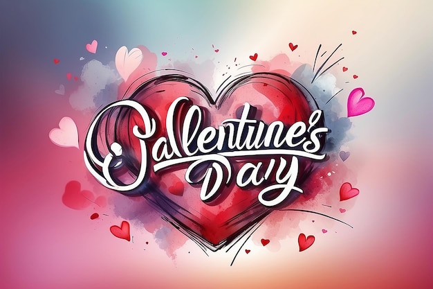 Happy valentines day handwritten text on blurred background 2024