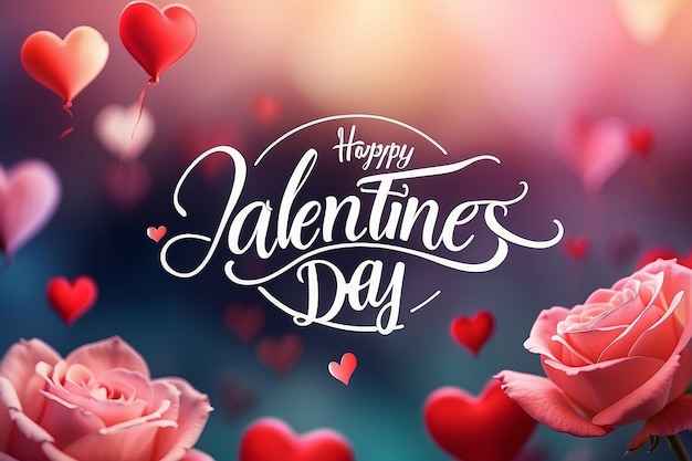 Happy valentines day handwritten text on blurred background 2024