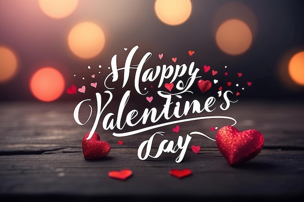 Happy valentines day handwritten text on blurred background 2024