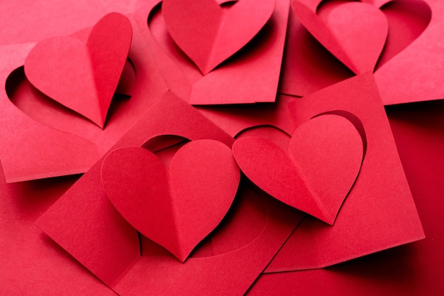 Happy valentines day. Heart-shaped red valentine cards.