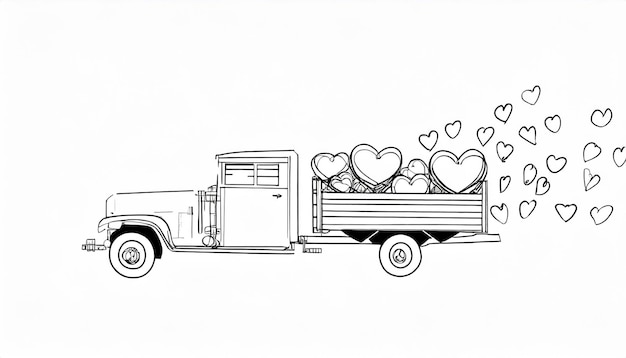 Happy Valentines Day lilac spades with pink hearts valentines Vintage pickup truck delivering heart