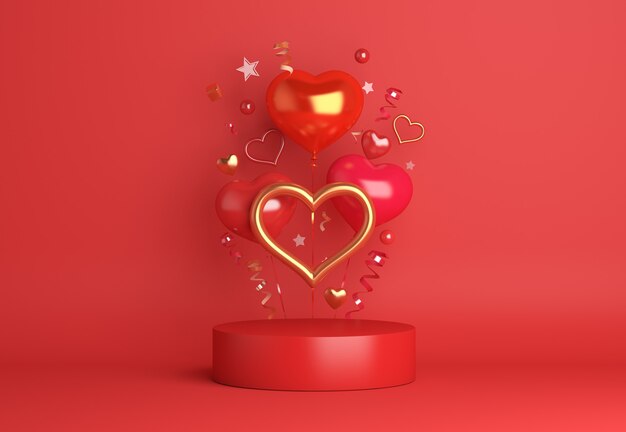 Happy valentines day podium display decoration with heart shape balloon