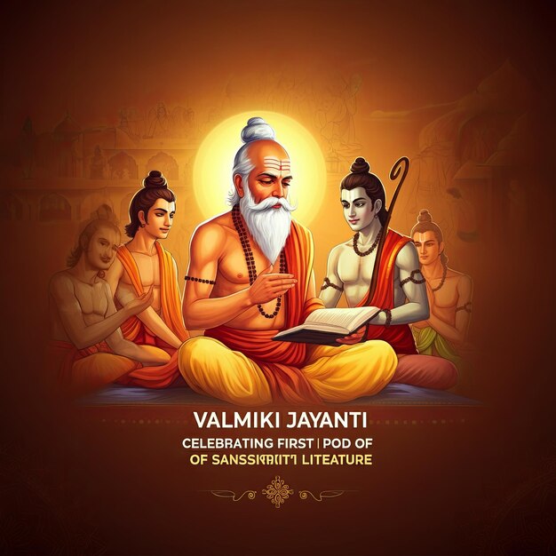 Photo happy valmiki jayanti valmiki teaching his disciples in the scenes from the ramayana