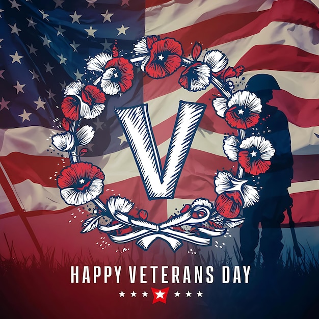 Photo happy veterans day concept with american flags