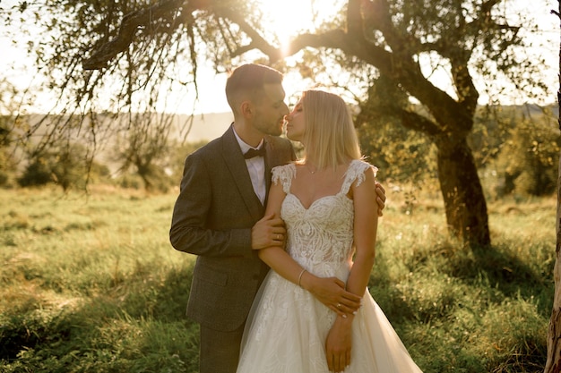 Happy wedding bride and groom together