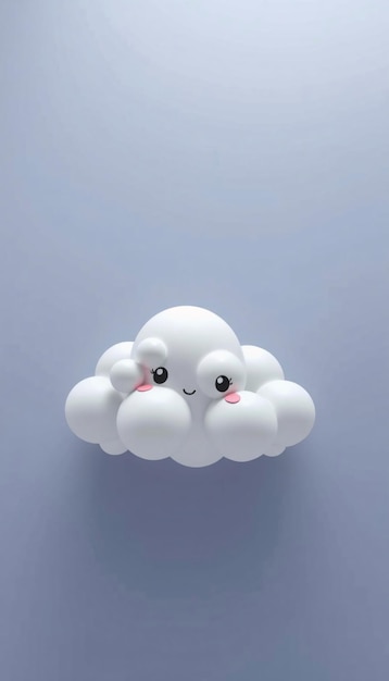 Photo happy white 3d cloud with a cute face on a light blue background