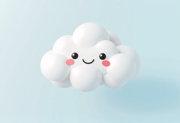 Photo happy white cloud with a smile and rosy cheeks on a light blue background