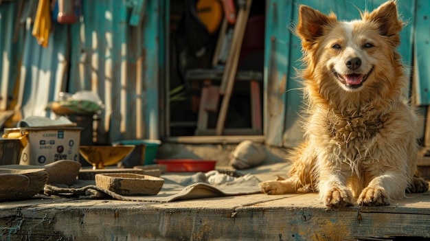 A happy white dog in Thailand radiating joy and contentment