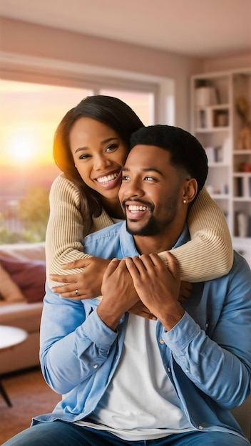 Happy woman hugging her boyfriend