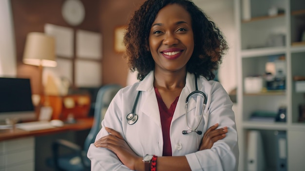 Happy woman physician arms crossed