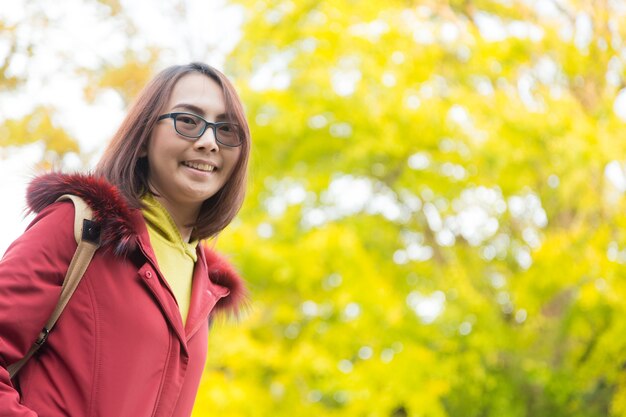 Happy woman relax travel in Japan.