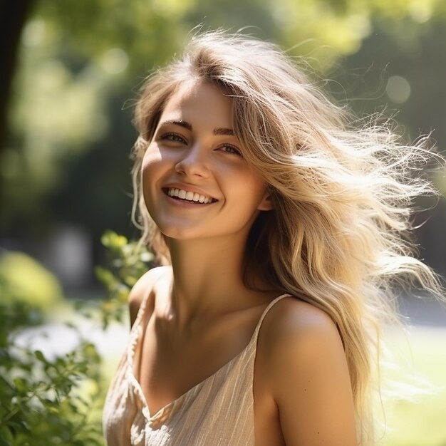 Happy Woman Smiling Side Portrait