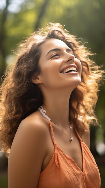 Happy Woman Smiling Side Portrait