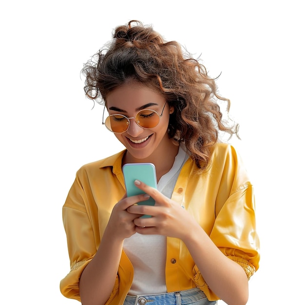 Happy Woman smiling with a smartphone and white wall young woman using a cell phone