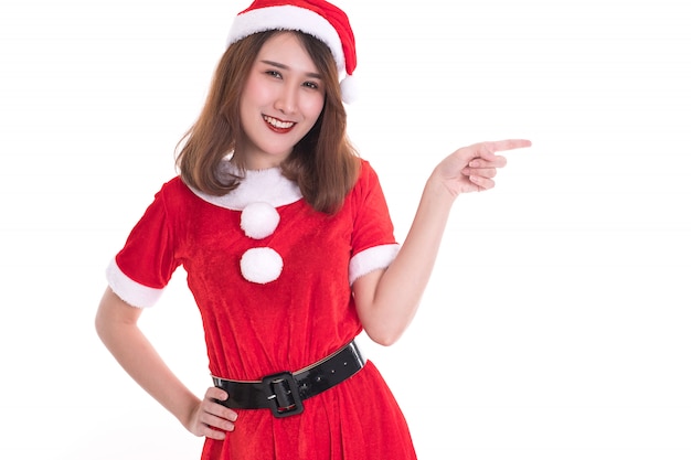 Happy woman wearing santa claus dress