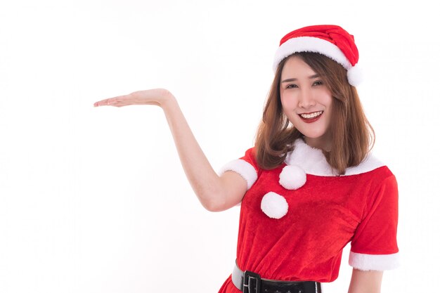 Happy woman wearing santa claus dress