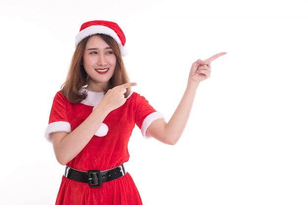 Happy woman wearing santa claus dress