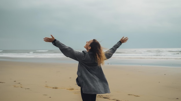 Happy woman with arms outstretched enjoying freedom